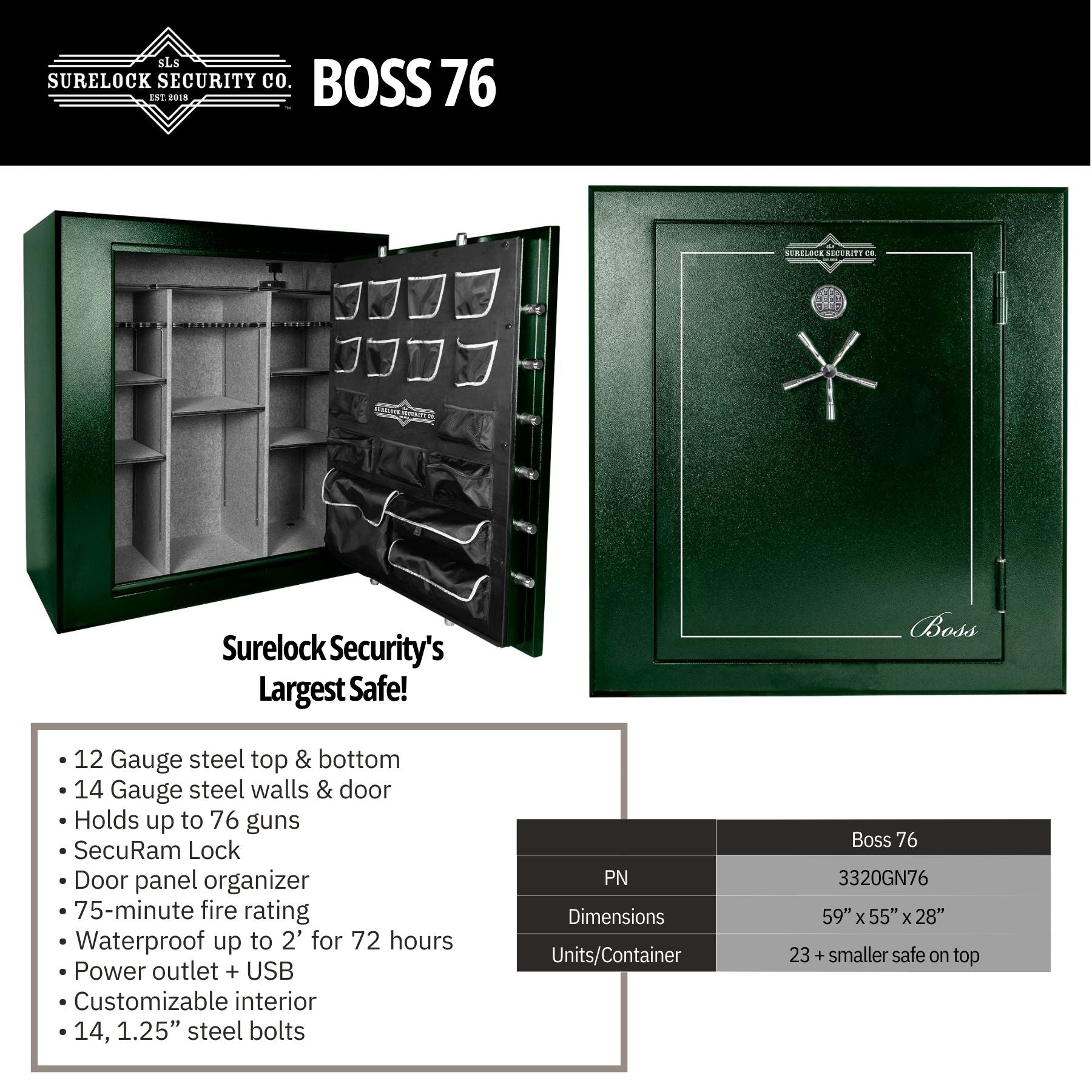 Surelock Security Boss Series - Boss 76 - Extra Large Gun Safe - Utah Safe Company