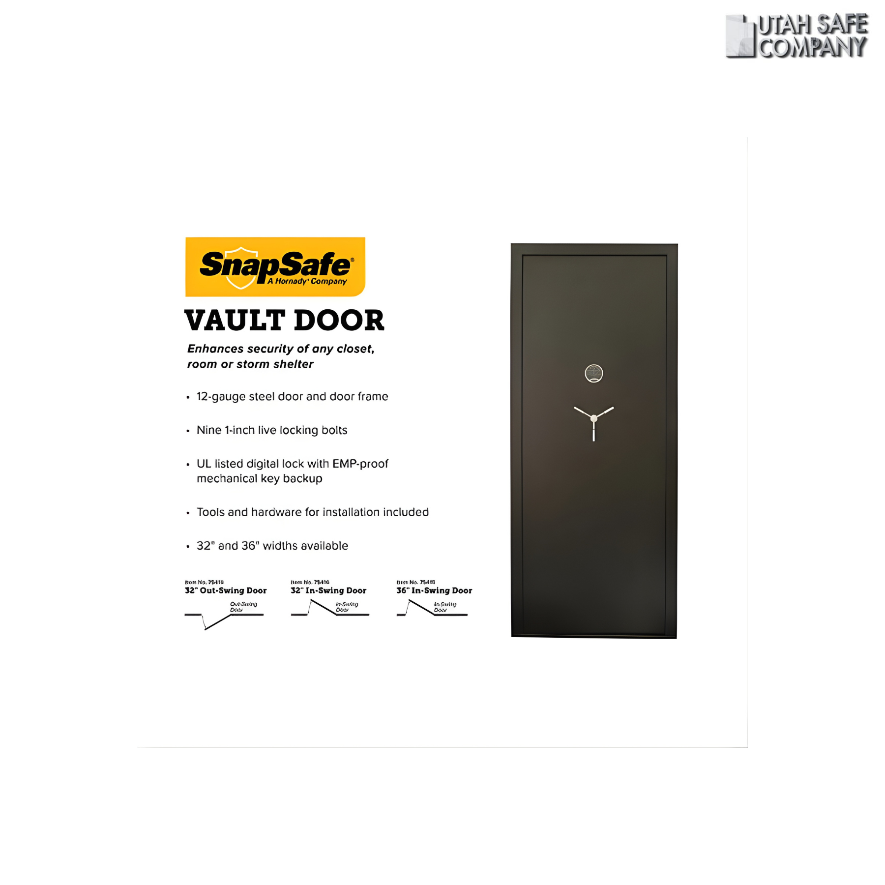 SnapSafe 32 Inch Outswing Vault Door, Black